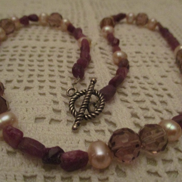 PEARL AMETHYST CRYSTAL STERLING SILVER NECKLACE - Picture 1 of 8